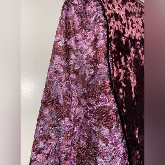 Frye and Co. Floral Burnout Velvet Burgundy Dress Midi Flounce L Boho Cowgirl - Picture 7 of 11